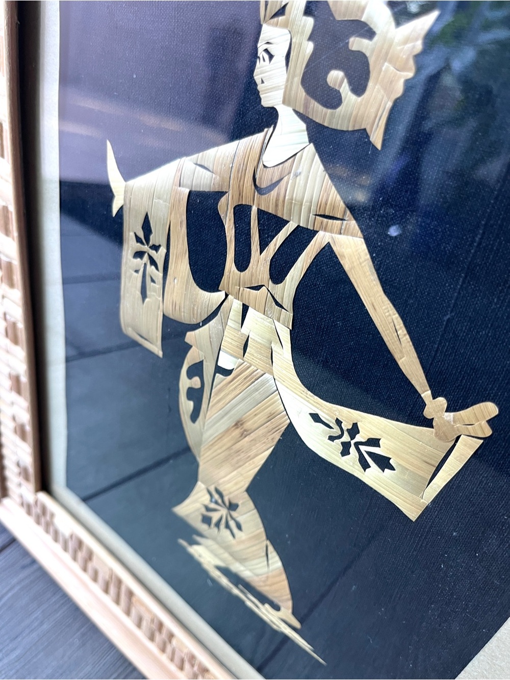 Vintage Mid-Century Balinese Rice Straw Marquetry Framed Art Traditional Dancer - Picture 4 of 5